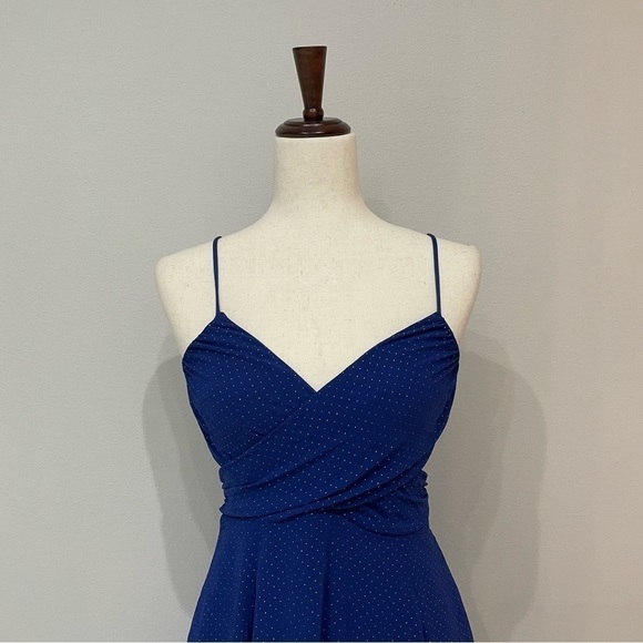 LUCY In The Sky Kalene Bow Tie Dress in Blue and Gold Dot Size Small - Picture 2 of 10